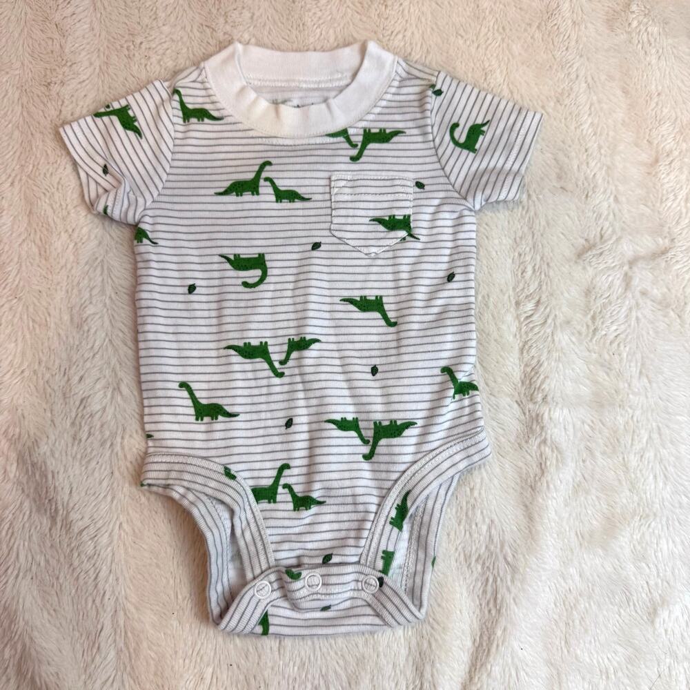 Carter's 3 Months Baby Boy Bodysuit Onesie Stripe Dinosaur Pocket Romper